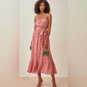 NWOT Reformation Pink Floral Margaret Skinny strap Midi Dress size XS
